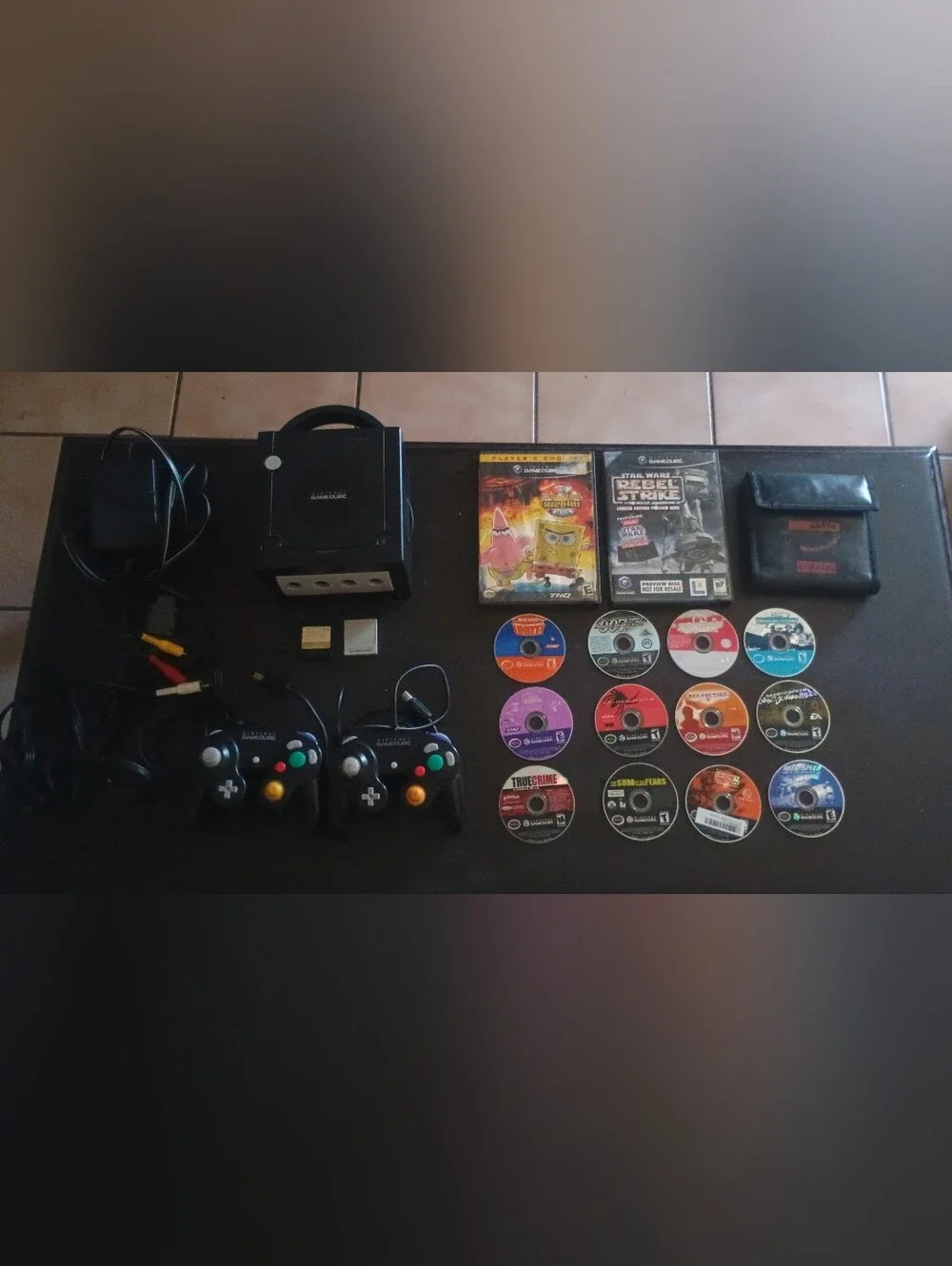 Nintendo GameCube Black Console Bundle with Two Controllers and 14 Games